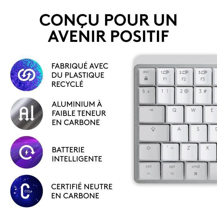 Clavier Logitech MX Mechanical Mini pour Mac Clavier Sans Fil Illumine - Gris Pale - Paloma Tech