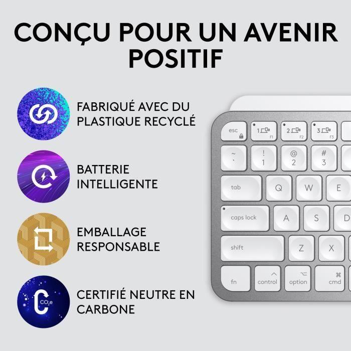 Clavier Logitech sans fil MX Keys Mini pour Mac compact, Bluetooth, rétroéclairé - Paloma Tech