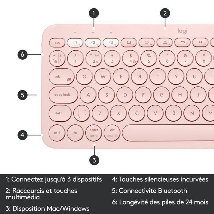 Clavier - Sans Fil - Logitech - K380 - AZERTY - Rose - Paloma Tech