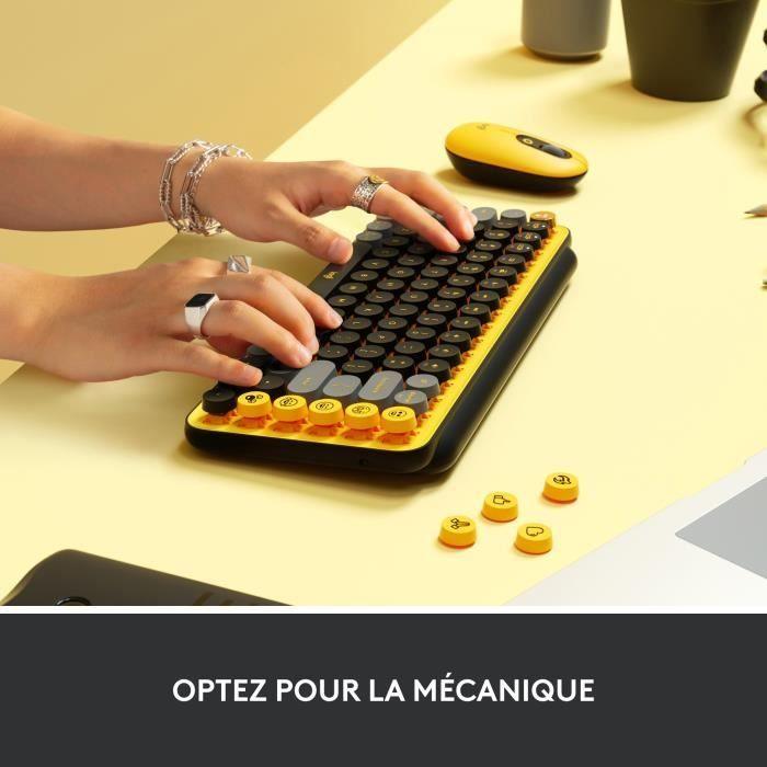 Clavier - Sans fil - Logitech - Pop Keys - Mécanique - Touche Emoji - AZERTY - Jaune - Paloma Tech