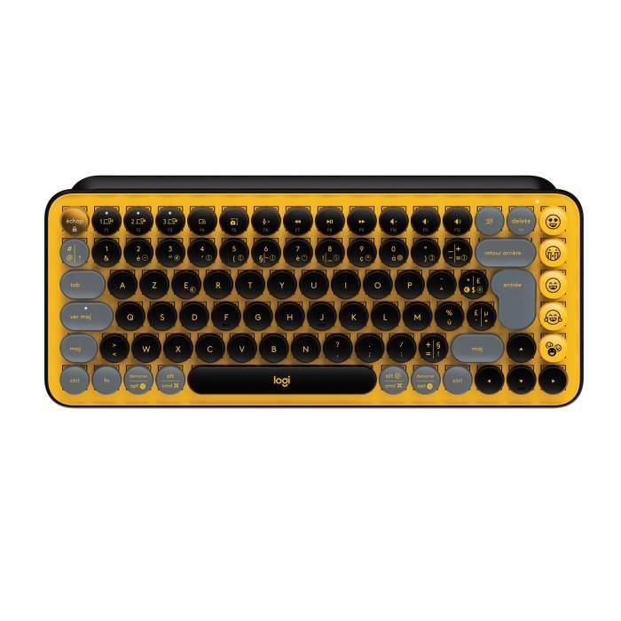 Clavier - Sans fil - Logitech - Pop Keys - Mécanique - Touche Emoji - AZERTY - Jaune - Paloma Tech