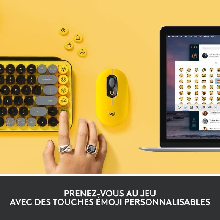 Clavier - Sans fil - Logitech - Pop Keys - Mécanique - Touche Emoji - AZERTY - Jaune - Paloma Tech