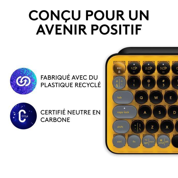 Clavier - Sans fil - Logitech - Pop Keys - Mécanique - Touche Emoji - AZERTY - Jaune - Paloma Tech