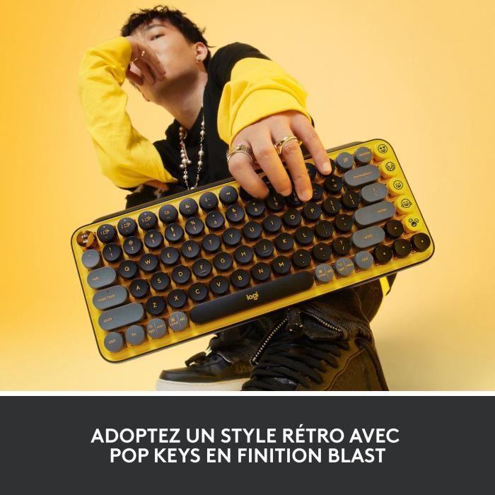 Clavier - Sans fil - Logitech - Pop Keys - Mécanique - Touche Emoji - AZERTY - Jaune - Paloma Tech