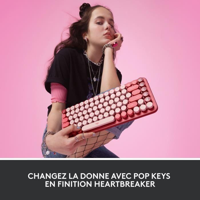 Clavier - Sans fil - Logitech - Pop Keys - Mécanique - Touche Emoji - Rose - Paloma Tech