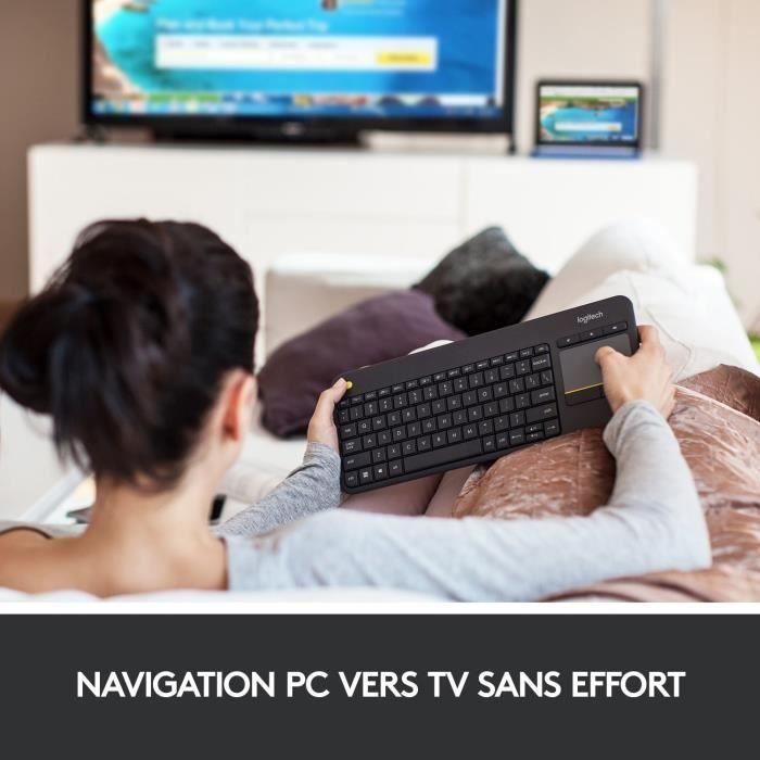 Clavier TV - Sans fil - Logitech - K400 Plus - Pavé tactile - AZERTY - Noir - Paloma Tech