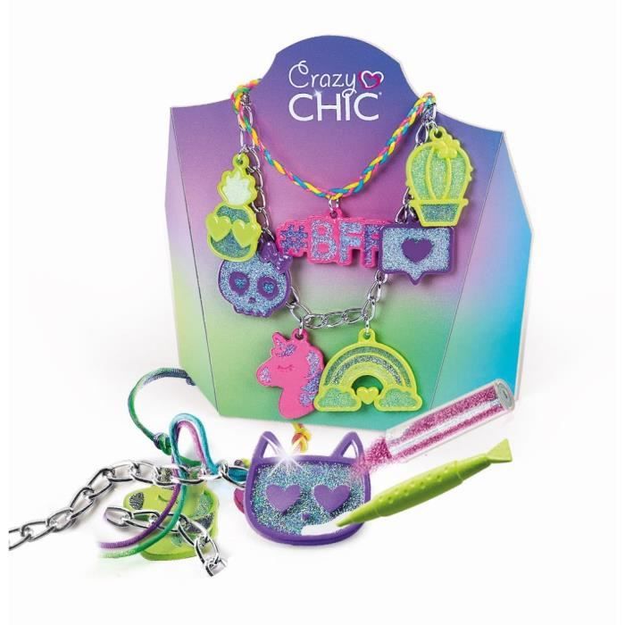 Clementoni - Crazy Chic - Coffret création colliers bracelets avec pendentifs colorés - Fabriqué en Italie