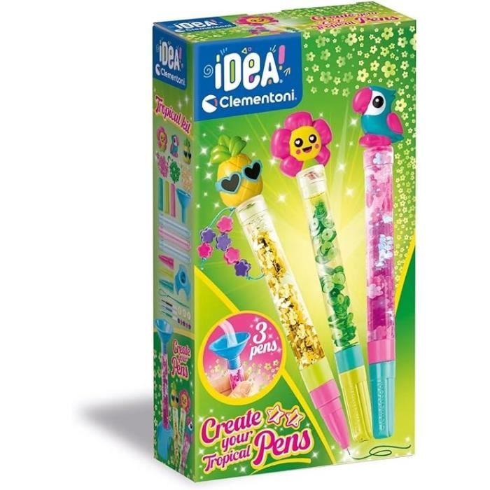 Clementoni - Créer tes stylos - Mini atelier des Stylos - Theme tropical - 3 a créer - Des 6ans