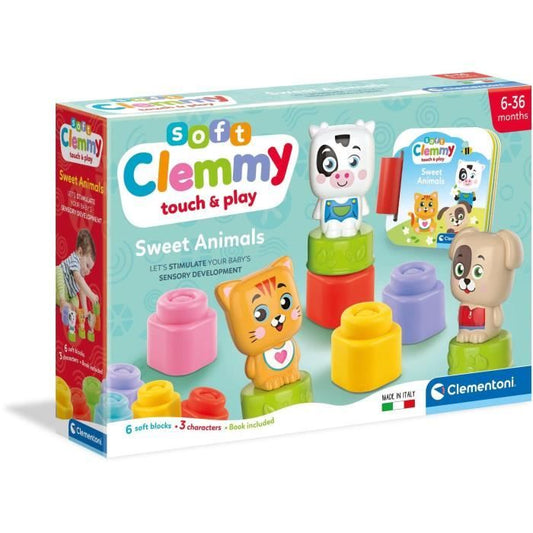 Clementoni - Cubes & Animaux Soft Clemmy - 6 cubes + 3 personnages + Livre