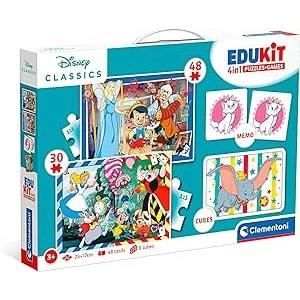 Clementoni - Edukit - Disney - Coffret apprentissage 4 en 1 - 2 puzzles 1 mémo 1 jeu de 6 cubes - Fabriqué en Italie