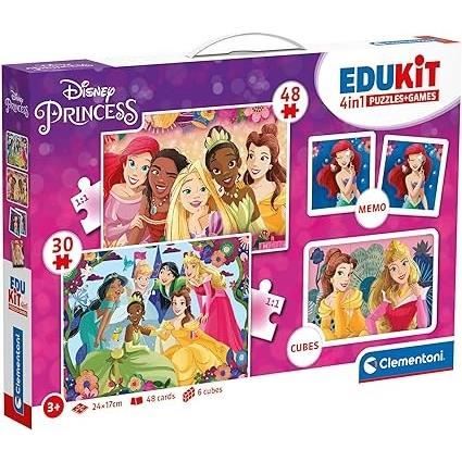 Clementoni - Edukit - Disney Princesses - Coffret apprentissage 4 en 1 - 2 puzzles 1 mémo 1 jeu de 6 cubes - Fabriqué