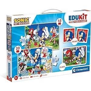 Clementoni - Edukit - Sonic - Coffret apprentissage 4 en 1 - 2 puzzles 1 mémo 1 jeu de 6 cubes - Fabriqué en Italie