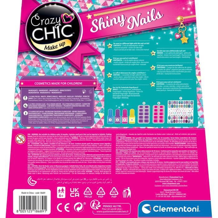 Clementoni - Kit manucure phosphorescents pour enfant - Vernis faux ongles et autocollants - Des 7 ans