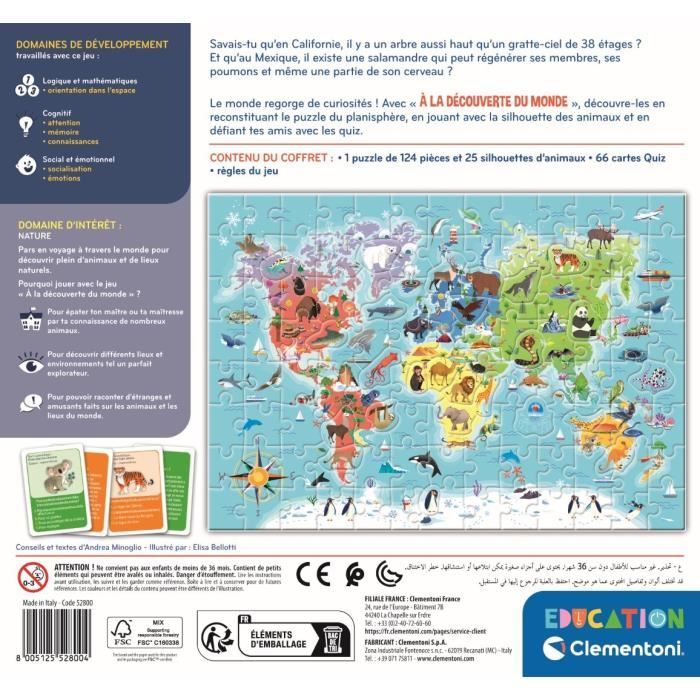 Clementoni - Puzzle a la découverte du monde - Avec activités défis tombola et jeu de recherche - Dés 6 ans