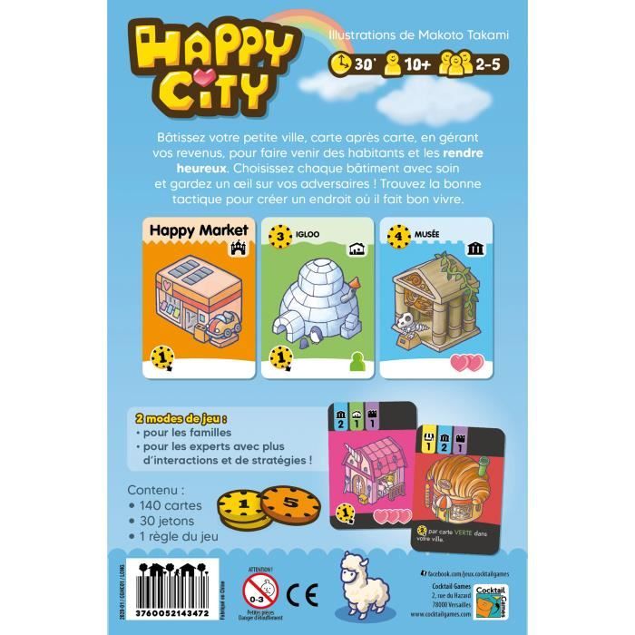 Cocktail Games - Happy City - As d’Or 2022 - Jeu de société - a partir de 10 ans - 2 a 5 joueurs - 30 minutes