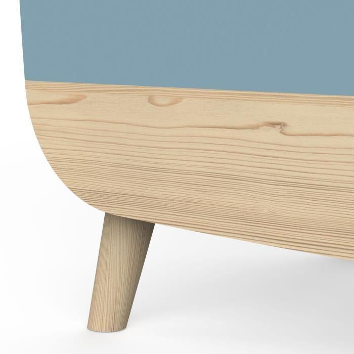 Coffre a jouets - FIRMIANA - style scandinave - Bleu orage et bois naturel - 82,4 x 39,1 x 58,9 cm - DEMEYERE - Paloma Tech