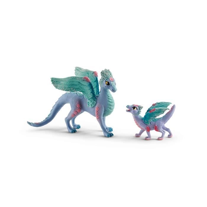 Coffret de Jouets Figurine Dragon Fleuri Avec son Petit - Figurines Maman Ailée Fleurie et Bébé Dragon figurines