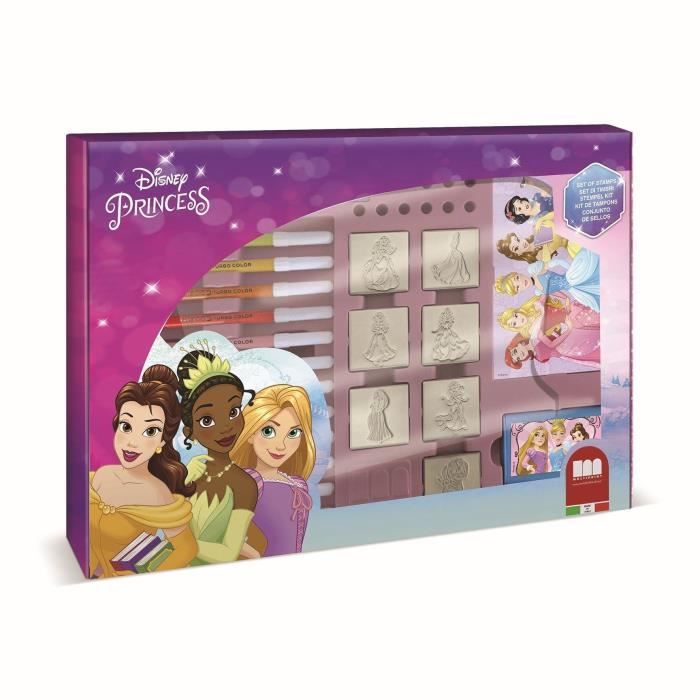 Coffret de tampons - MULTIPRINT - 4660 - Princesses Disney - 7 tampons bois et latex 12 feutres Giotto regle album