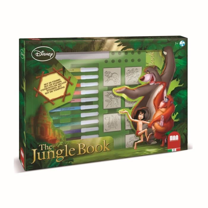 Coffret de tampons - MULTIPRINT - 4772 - Le Livre de la Jungle - 7 tampons bois et latex 12 feutres Giotto regle album