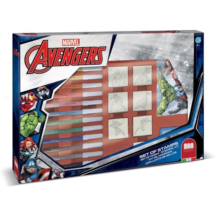 Coffret de tampons - MULTIPRINT - 4873 - Avengers - 7 tampons bois et latex 12 feutres Giotto regle album coloriage