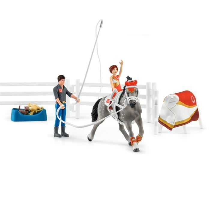 Coffret d’entraînement a la voltige de Mia coffret schleich avec 18 éléments inclus dont 1 cheval schleich et 2