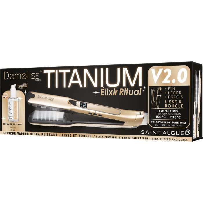 Coffret lisseur vapeur TITANIUM V2 ELIXIR RITUAL DEMELISS - 5 niveaux de température - Réservoir 30ml - Jusqu’a 230°c