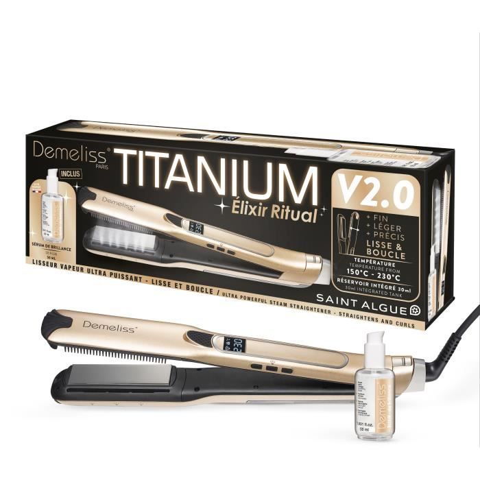 Coffret lisseur vapeur TITANIUM V2 ELIXIR RITUAL DEMELISS - 5 niveaux de température - Réservoir 30ml - Jusqu’a 230°c