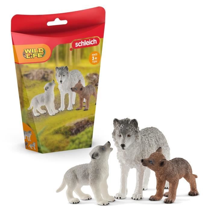 Coffret Maman Louve et Louveteaux - Jouets Schleich Authentiques Détaillés et Durables pour Jouer et Apprendre