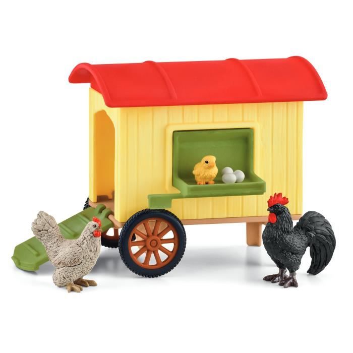 Coffret Poulailler Mobile SCHLEICH - Farm World - Avec 1 coq 1 poulet 1 poussin et des oeufs