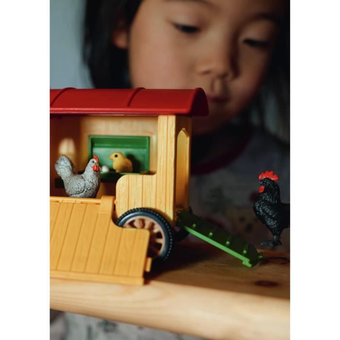 Coffret Poulailler Mobile SCHLEICH - Farm World - Avec 1 coq 1 poulet 1 poussin et des oeufs