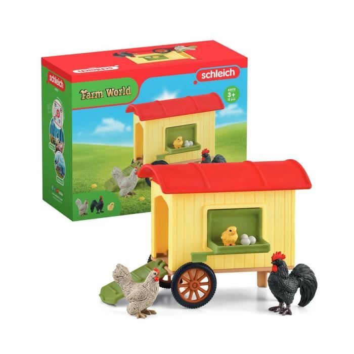 Coffret Poulailler Mobile SCHLEICH - Farm World - Avec 1 coq 1 poulet 1 poussin et des oeufs