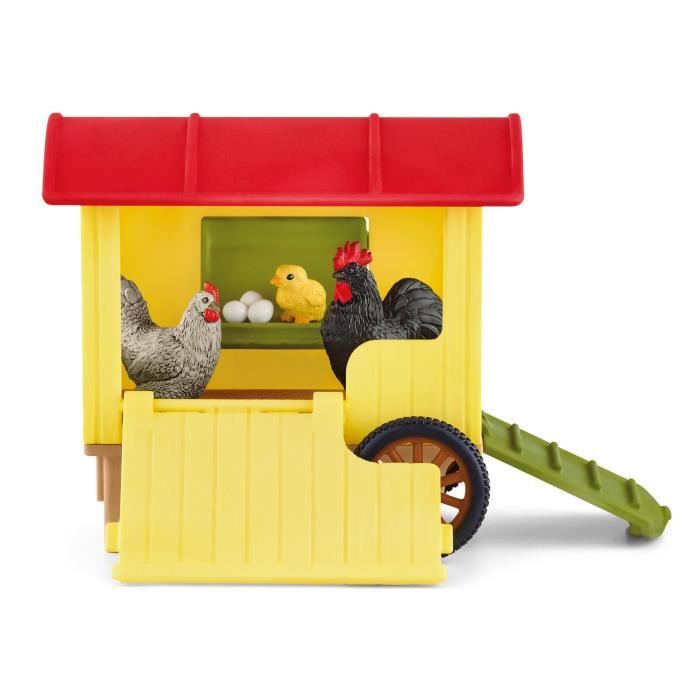 Coffret Poulailler Mobile SCHLEICH - Farm World - Avec 1 coq 1 poulet 1 poussin et des oeufs