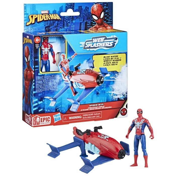 Coffret Spider-Man Hydro-Jet figurine avec véhicule Marvel Spider-Man Epic Hero Series Web Splashers