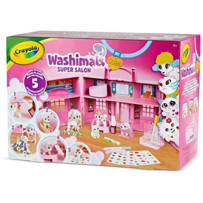 Coffret Super Salon Washimals - CRAYOLA - 5 animaux miniatures - Accessoires lavables a l’eau