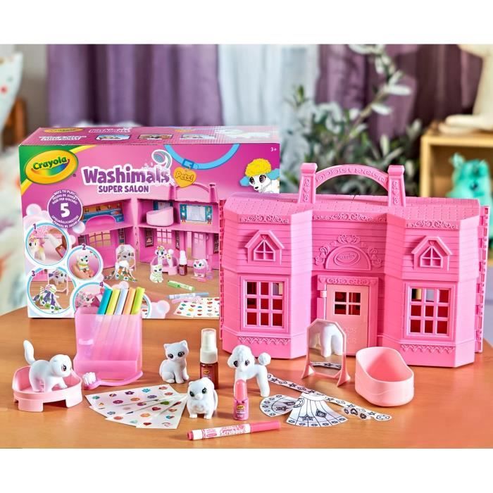 Coffret Super Salon Washimals - CRAYOLA - 5 animaux miniatures - Accessoires lavables a l’eau