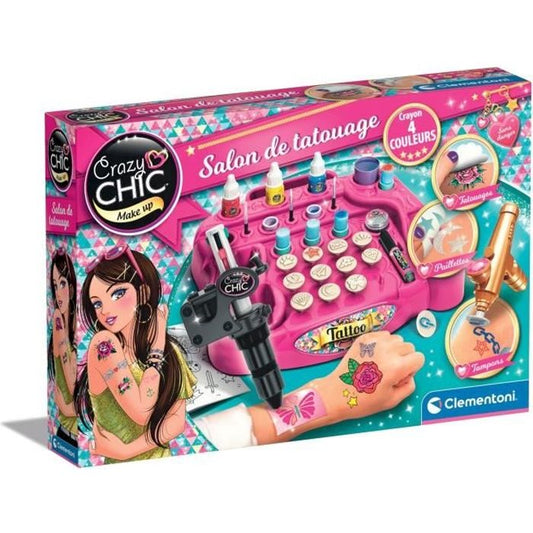 Coffret Tatouage - Clementoni - Machine a Tatouer Pochoirs Peinture pour le Corps Paillettes Tampons