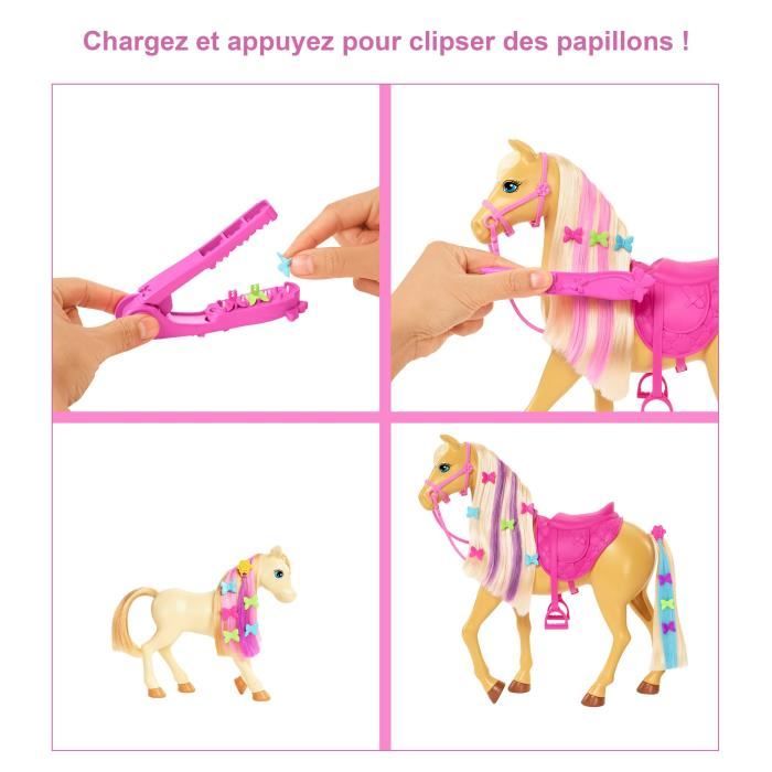 Coffret Toilettage des Chevaux Barbie avec 1 poupée 2 chevaux et plus de 20 accessoires pour les enfants de 3