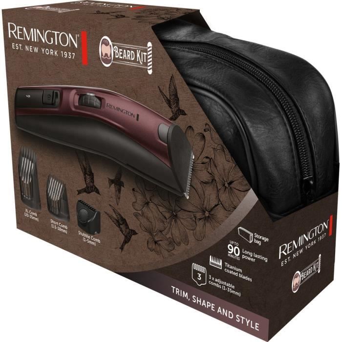 Coffret tondeuse barbe Remington MB4047 sans fil étanche lames revetement titanium 9 guides de coupe trousse incluse