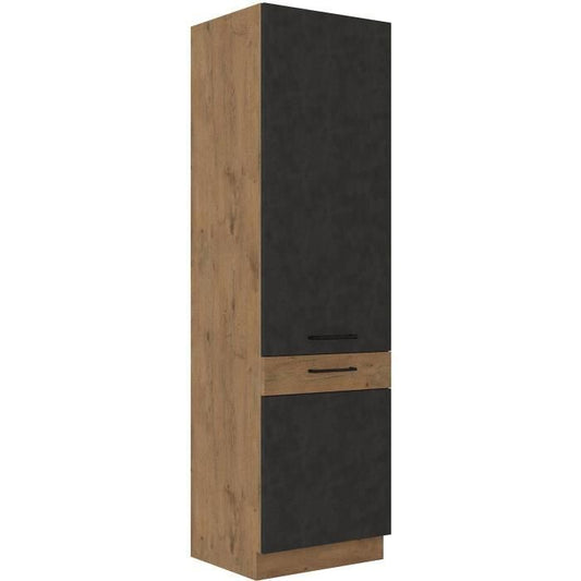 Colonne cuisine ROCK - Mélaminé décor chene lancelot et gris matera - 2 portes + 5 étageres - L 60 x P 57 x H 210 cm