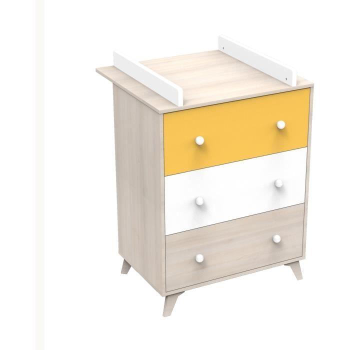 Commode a langer 3 tiroirs en mélamine beige clair - Paloma Tech