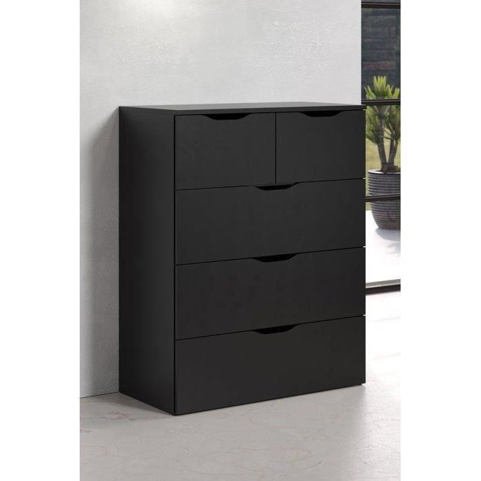 Commode BASIX - 5 tiroirs - Noir Mat - L80 x P40 x H101 cm - Paloma Tech