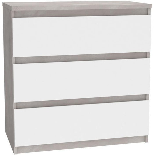 Commode CHELSEA 3 Tiroirs - Couleur blanc/béton clair - L 77,2 x P 42 x H 79,9 cm - Paloma Tech