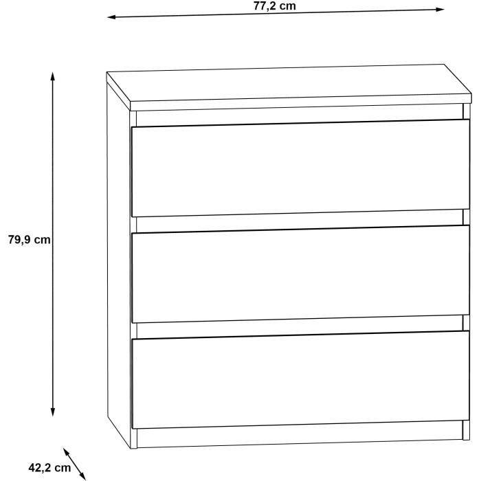 Commode CHELSEA 3 Tiroirs - Couleur blanc/béton clair - L 77,2 x P 42 x H 79,9 cm - Paloma Tech