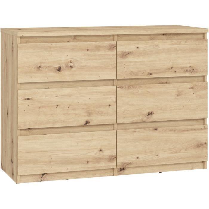 Commode CHELSEA 6 tiroirs - L 110 x P 42,2 x H 79,9 - Décor chene artisan - Paloma Tech