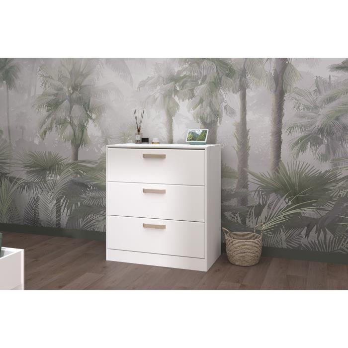 Commode DREAM 3 tiroirs - Panneau de particules - Décor blanc - L79.7 x H87.8 x P43.8 cm - Paloma Tech