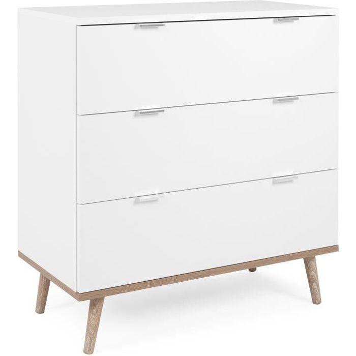 Commode Göteborg - 3 tiroirs - Décor chene sonoma Blanc - Scandinave - L 79,8 x P 40 x H 86,5 cm - Paloma Tech