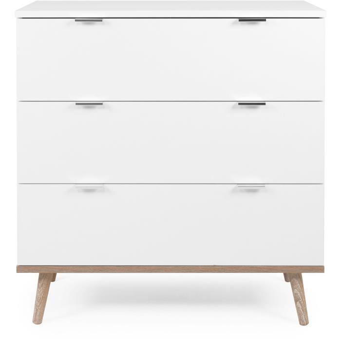 Commode Göteborg - 3 tiroirs - Décor chene sonoma Blanc - Scandinave - L 79,8 x P 40 x H 86,5 cm - Paloma Tech