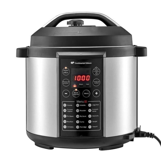 CONTINENTAL EDISON CEMCSP1000I - Multicuiseur Autocuisuer sous pression - 15 programmes - 5,7L - 1000W - Noir & Inox