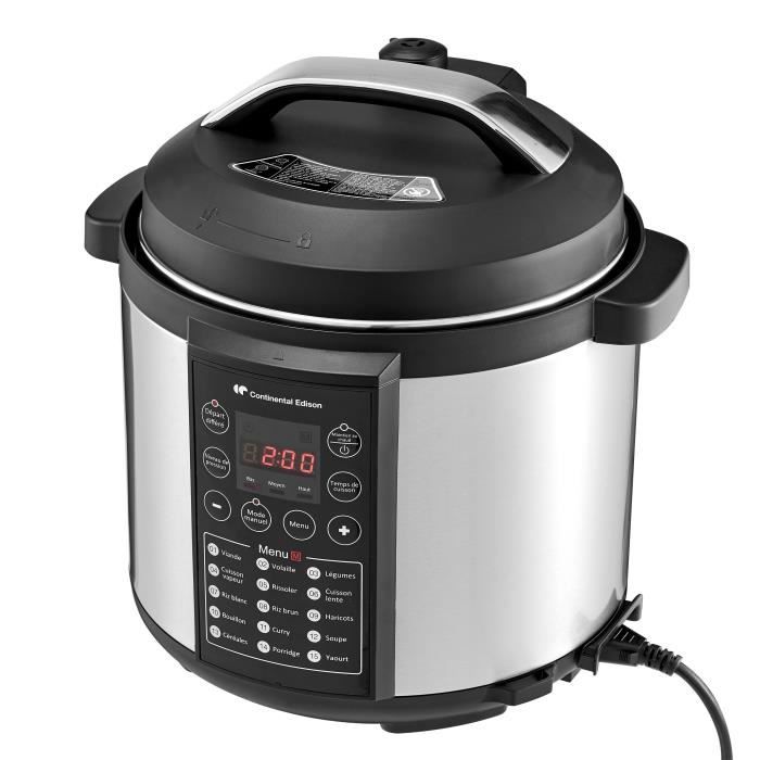 CONTINENTAL EDISON CEMCSP1000I - Multicuiseur Autocuisuer sous pression - 15 programmes - 5,7L - 1000W - Noir & Inox