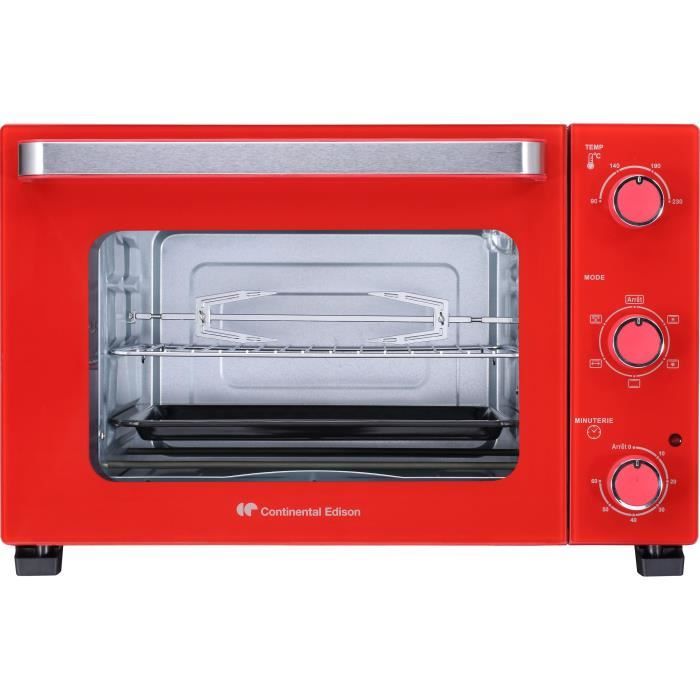 CONTINENTAL EDISON CEMF35R - Minifour électrique 35L rouge - 1500W - Rotissoire Convection naturelle